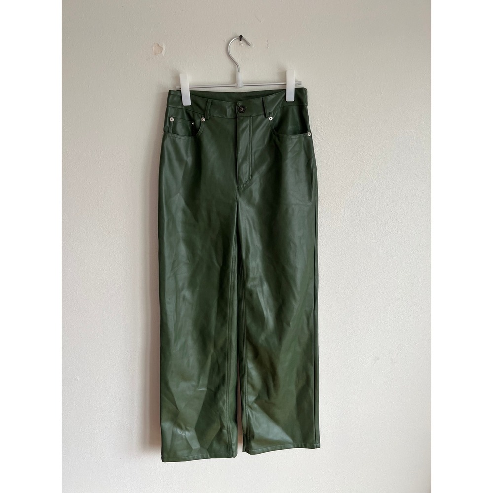 Urban Outfitters Maya Olive Green Vegan Faux Leather Wide Leg Pants S High Rise